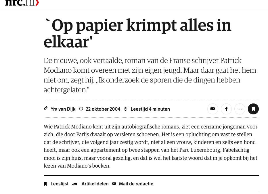Interview met Patrick Modiano – Op papier krimpt alles in elkaar