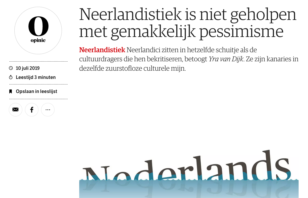 Neerlandistiek is niet geholpen met gemakkelijk pessimisme