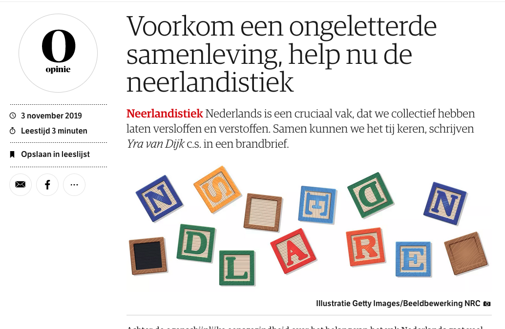 Voorkom een ongeletterde samenleving, help nu de neerlandistiek