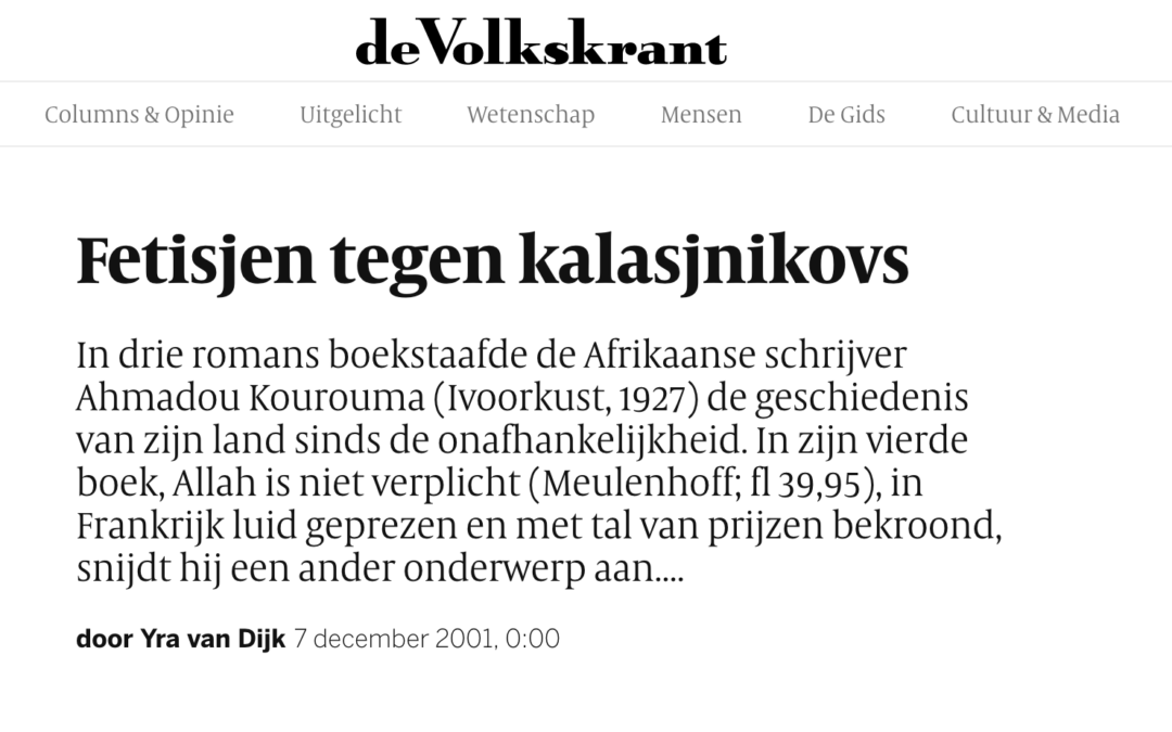 Interview met Ahmadou Kourouma – Fetisjen tegen kalasjnikovs